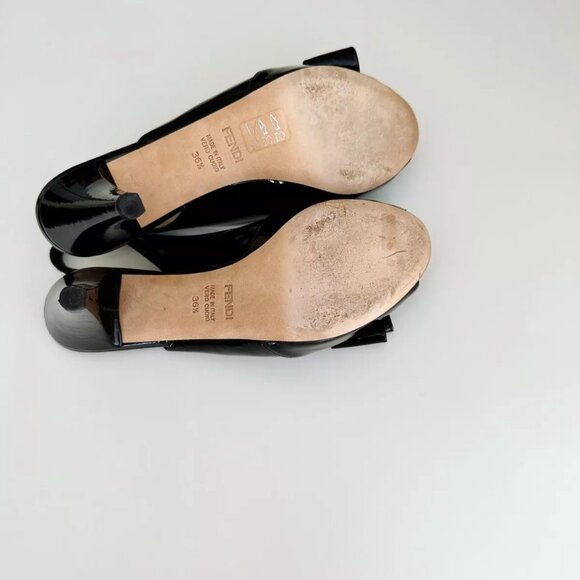 FENDI Women's Black Patent Leather Bow Platform Slingback Pumps Size 36.5 US 6.5 - Picture 11 of 12